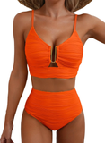 High-Waisted Tummy Control Bikini Set Textured U-Wire Cutout Swimwear