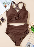 Women’s Textured Two-Piece Bikini Set with Twist-Front Top & High-Waisted Bottoms