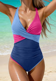 Women’s Ruched V-Neck One-Piece Swimsuit with Tummy Control