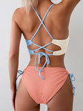 Women’s Color-Block Bikini Set with Tie-Front Top & High-Waist Bottoms
