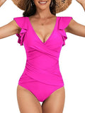 Women’s Ruffle Criss-Cross One-Piece Swimsuit with Tummy Control