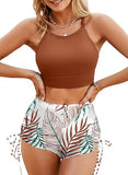 Women’s Floral Two-Piece Bikini Set with Criss-Cross Top & High-Rise Boyshorts