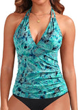 Women’s Halter Tankini Top with V Neck and Tummy Control