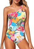Women’s One Shoulder One Piece Swimsuit with Tummy Control