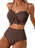 Women’s Seashell Textured Bikini Set with Knotted Front & Ruffle Trim