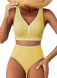 Women’s Textured High-Waisted Bikini Set with Whip Stitch Details