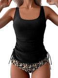 Women’s Wide-Strap Tankini Set with Side Drawstring & Tummy Control