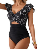 Women's Romantic Ruffle Sleeve V-Neck One-Piece Swimsuit