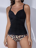 Women’s V-Neck Ruched Tankini Set with Wrap Tie-Back & Tummy Control