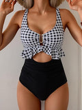 Women’s Ruffled V-Neck One-Piece Swimsuit with Tummy Control