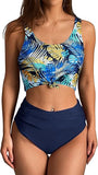 Women’s High Waisted Tankini Set with Scoop Neck and Knot Detail
