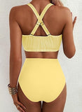 Women’s Textured High-Waisted Bikini Set with Whip Stitch Details