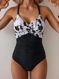 Women’s Cross-Front V-Neck One-Piece Swimsuit with Tummy Control