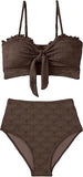 Women’s Seashell Textured Bikini Set with Knotted Front & Ruffle Trim
