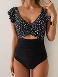 Women's Romantic Ruffle Sleeve V-Neck One-Piece Swimsuit