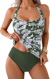 Women's Halter Tankini Two-Piece Swimsuit with Ruched Tummy Control & Supportive Bottoms