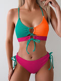 Women’s Color-Block Bikini Set with Tie-Front Top & High-Waist Bottoms