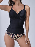 Women’s V-Neck Ruched Tankini Set with Wrap Tie-Back & Tummy Control
