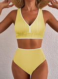 Women’s Textured High-Waisted Bikini Set with Whip Stitch Details