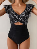 Women's Romantic Ruffle Sleeve V-Neck One-Piece Swimsuit