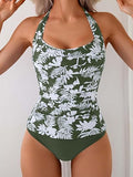 Women's Halter Tankini Two-Piece Swimsuit with Ruched Tummy Control & Supportive Bottoms