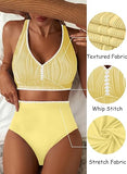 Women’s Textured High-Waisted Bikini Set with Whip Stitch Details