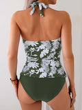 Women's Halter Tankini Two-Piece Swimsuit with Ruched Tummy Control & Supportive Bottoms