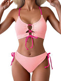 Women’s Color-Block Bikini Set with Tie-Front Top & High-Waist Bottoms