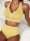 Women’s Textured High-Waisted Bikini Set with Whip Stitch Details