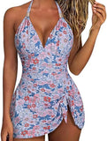 Women’s Tummy Control One Piece Swim Dress with Tie Knot