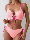 Women’s Color-Block Bikini Set with Tie-Front Top & High-Waist Bottoms