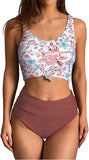 Women’s High Waisted Tankini Set with Scoop Neck and Knot Detail