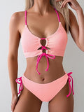Women’s Color-Block Bikini Set with Tie-Front Top & High-Waist Bottoms