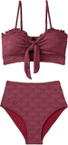 Women’s Seashell Textured Bikini Set with Knotted Front & Ruffle Trim
