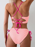 Women’s Color-Block Bikini Set with Tie-Front Top & High-Waist Bottoms