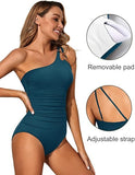 Women’s One Shoulder One Piece Swimsuit with Tummy Control