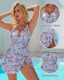 Women’s Tummy Control One Piece Swim Dress with Tie Knot
