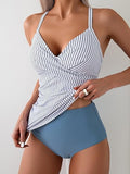 Women’s V-Neck Ruched Tankini Set with Wrap Tie-Back & Tummy Control