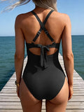 Women’s Ruched V-Neck One-Piece Swimsuit with Tummy Control