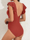 Women’s Ruffle Criss-Cross One-Piece Swimsuit with Tummy Control