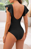Women's Romantic Ruffle Sleeve V-Neck One-Piece Swimsuit