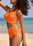 Women’s Textured Two-Piece Bikini Set with Twist-Front Top & High-Waisted Bottoms
