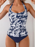 Women's Halter Tankini Two-Piece Swimsuit with Ruched Tummy Control & Supportive Bottoms