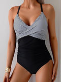 Women’s Cross-Front V-Neck One-Piece Swimsuit with Tummy Control