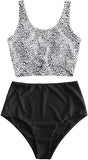 Women’s High Waisted Tankini Set with Scoop Neck and Knot Detail