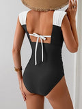 Women’s Retro Square-Neck One-Piece Swimsuit with Tummy Control