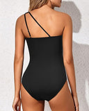 Women’s One Shoulder One Piece Swimsuit with Tummy Control