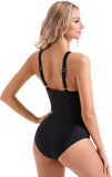 Push Up One Piece Swimsuit with Mesh Panel  Sexy High Waisted Bathing Suit