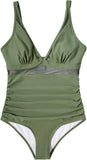 Push Up One Piece Swimsuit with Mesh Panel  Sexy High Waisted Bathing Suit