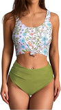 Women’s High Waisted Tankini Set with Scoop Neck and Knot Detail